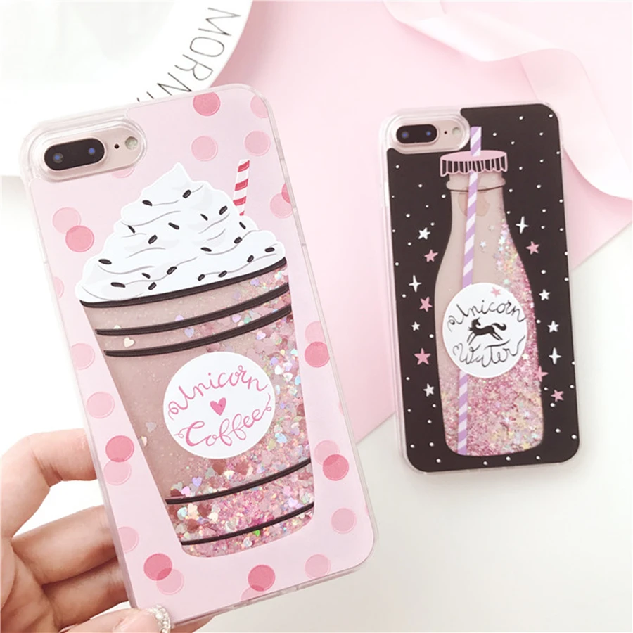 Unicorn Coffee 3D Shockproof Glitter Heart Stars Liquid
